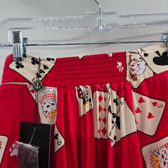 Collectif Megan Cat Red Crouper Playing Cards Swing Skirt Size 2 - Picture 6 of 11